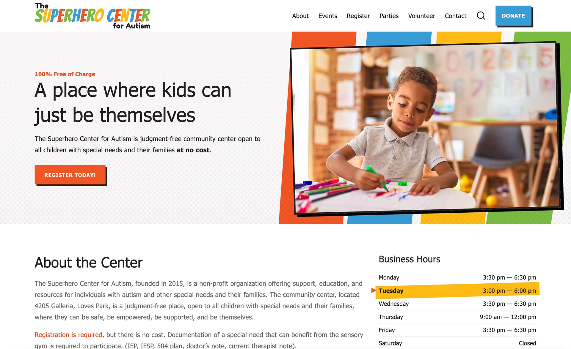The new website of the Superhero Center for Autism