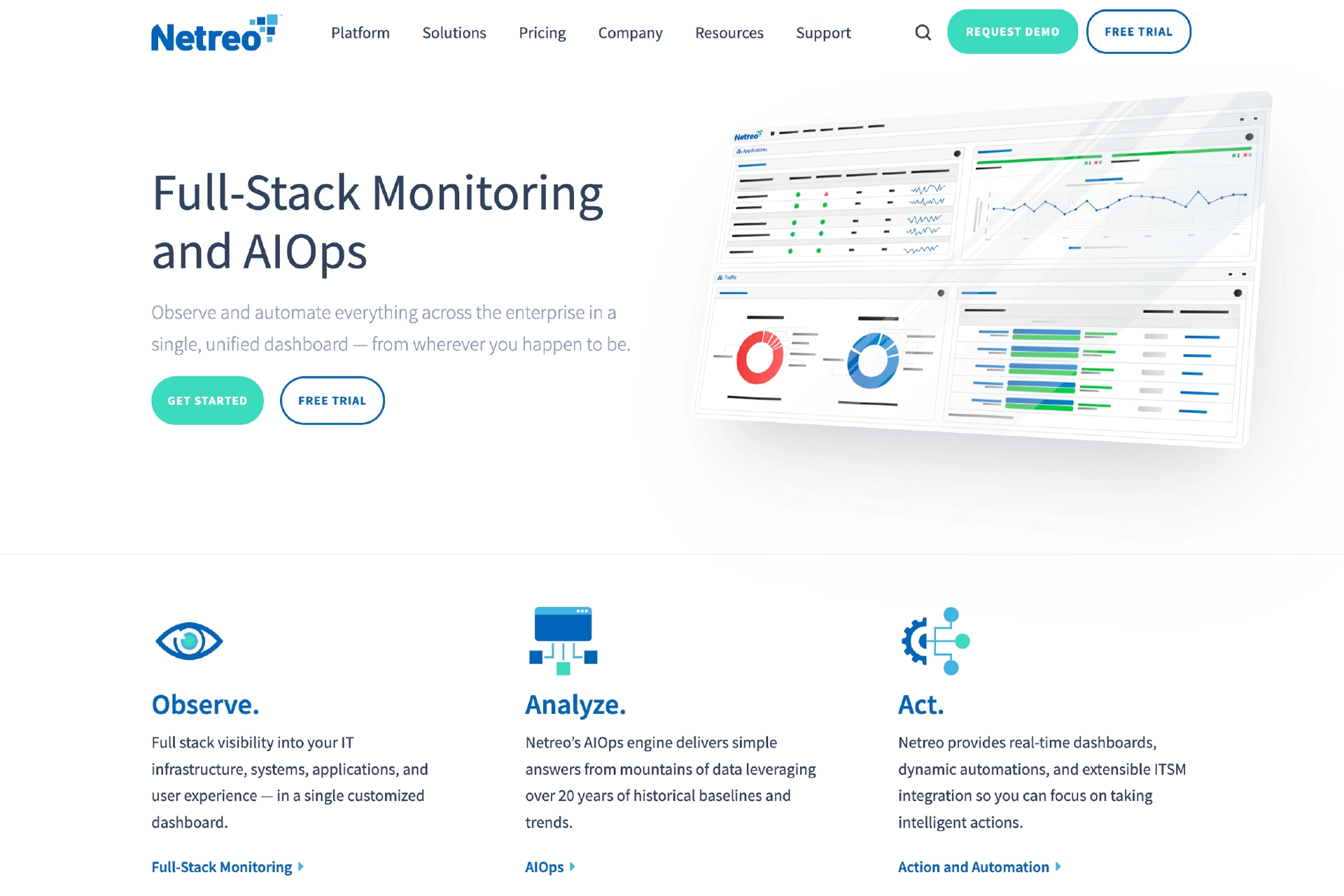 The hero and staging area of the redesigned Netreo website