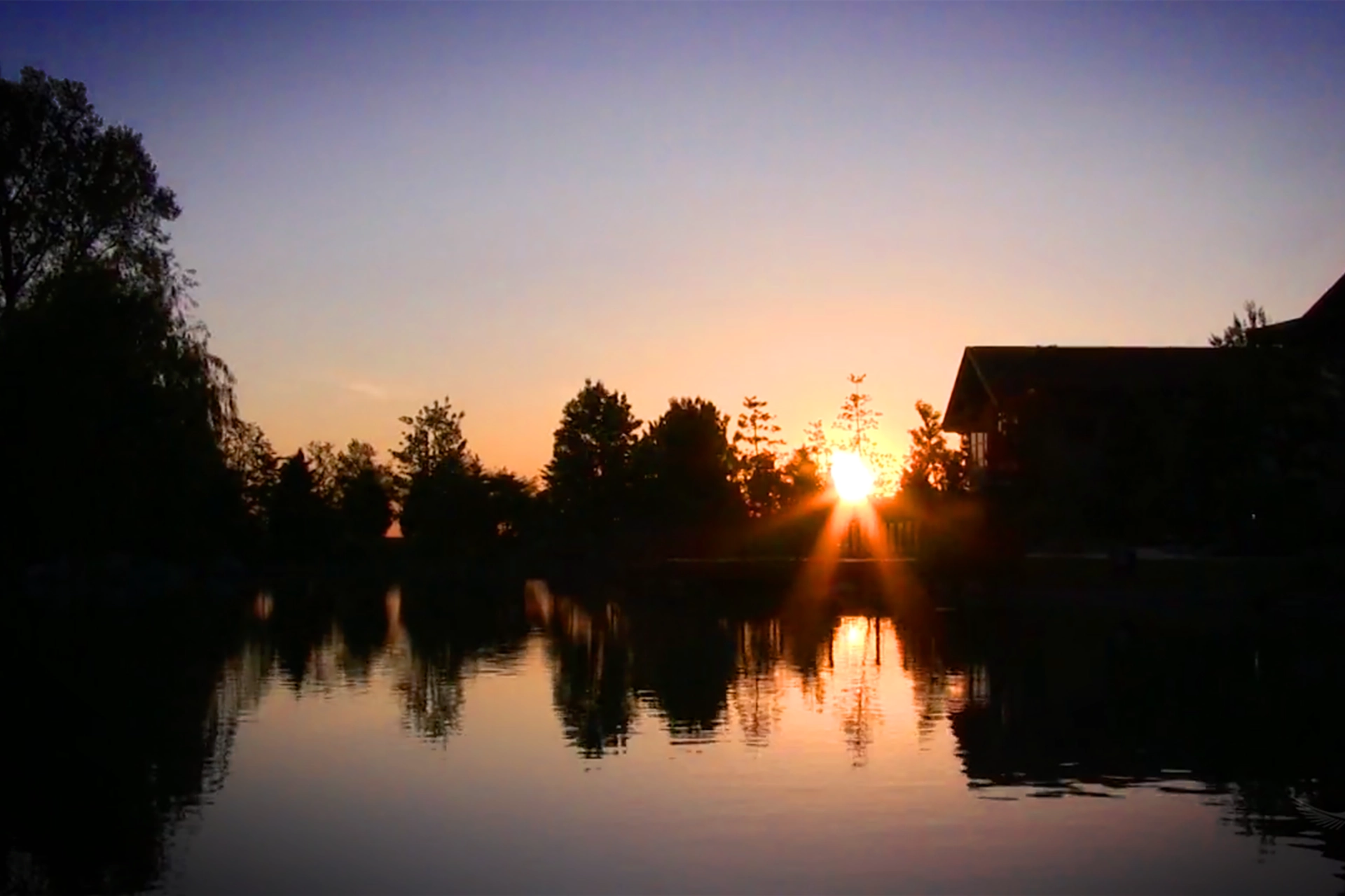 A screenshot of the Rosecrance Healing Garden at sunset