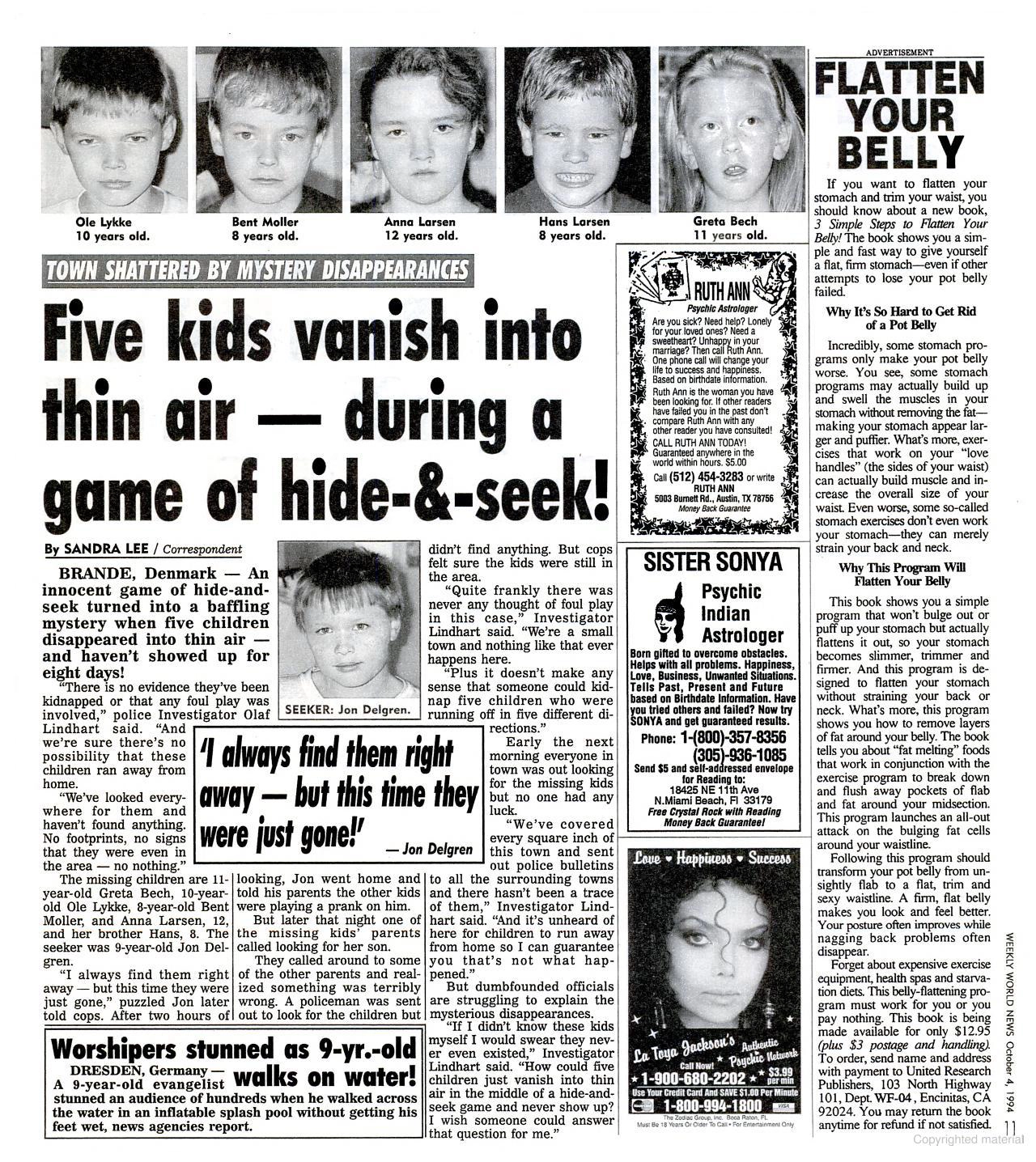 My appearance in the Weekly World News, where I was listed as Ole Lykke
